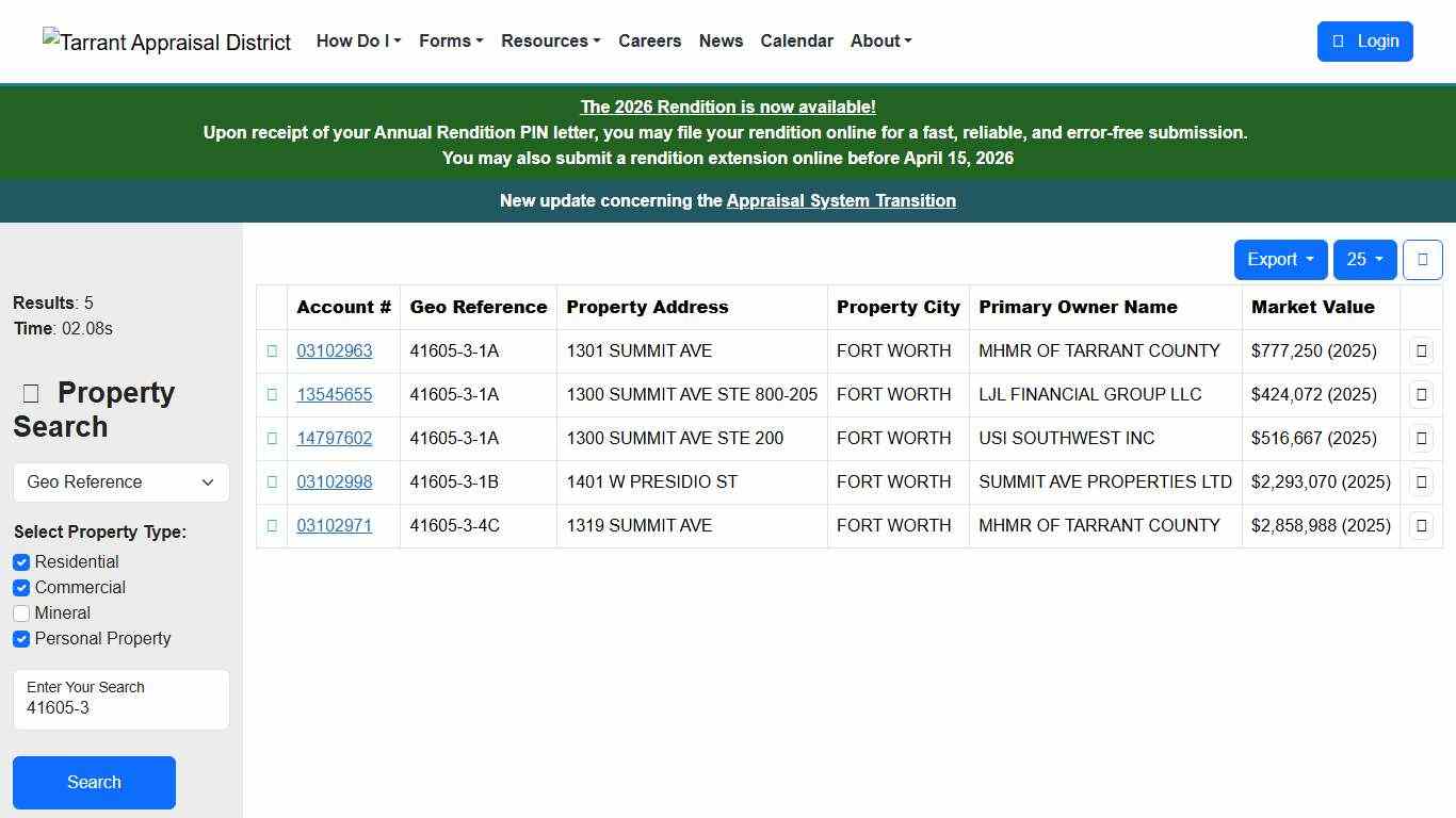 Property Search Results - Tarrant Appraisal District